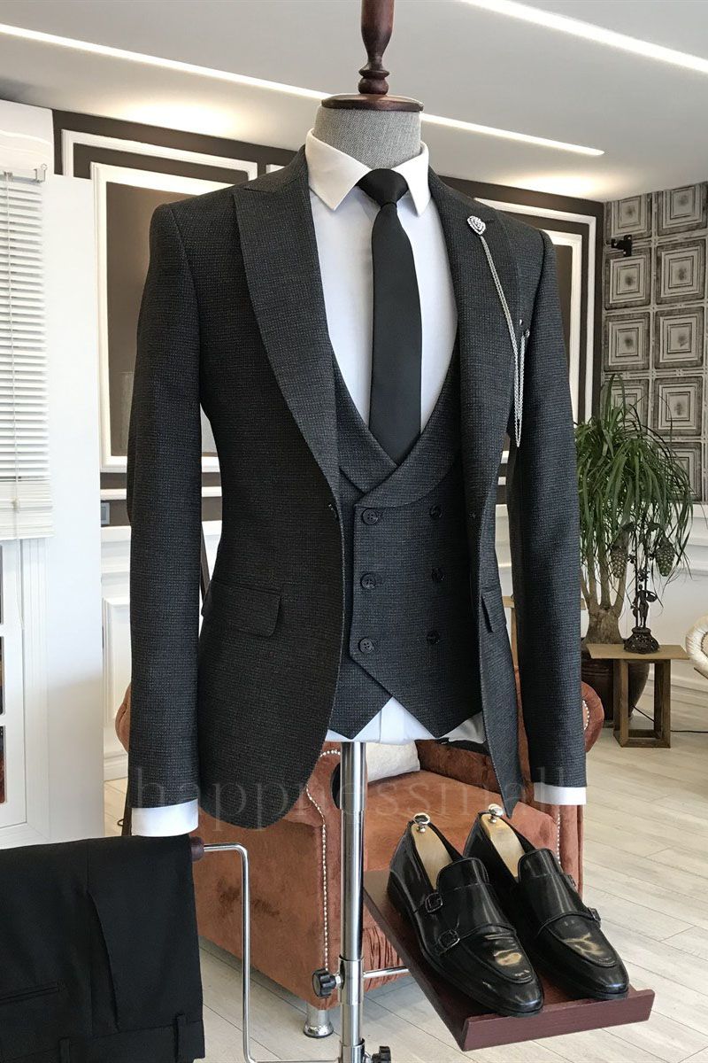 Theodora Classic Black Double Breasted One Button Waistcoat Business Men Suits