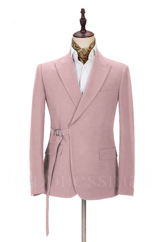 Fashion Pink Men's Casual Suit for Prom | Buckle Button Formal Groomsmen Suit for Wedding