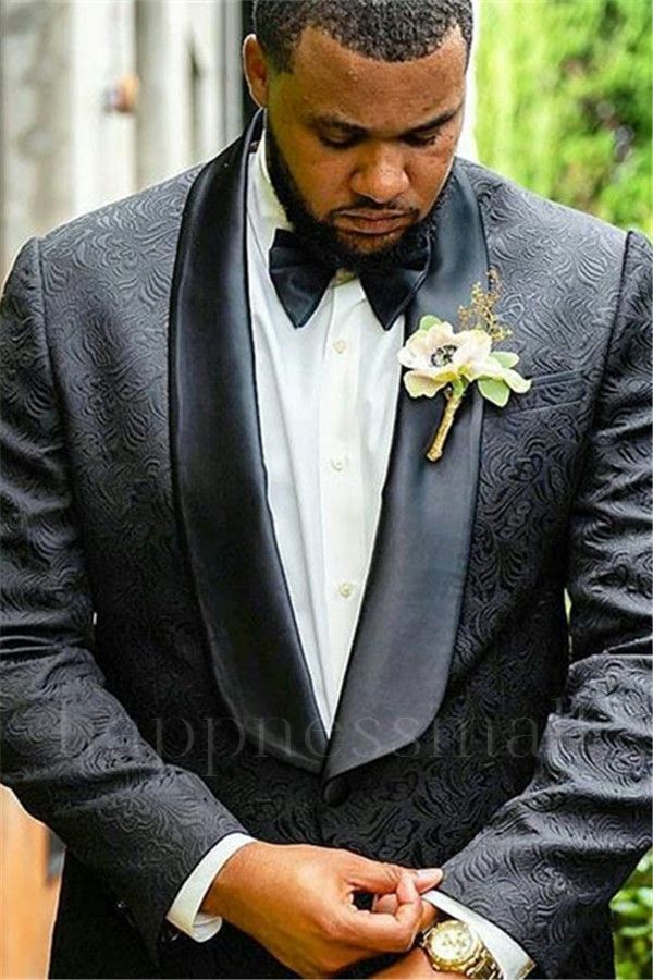 Jaxon Classic Black Jacquard Shawl Lapel Wedding Men Suits