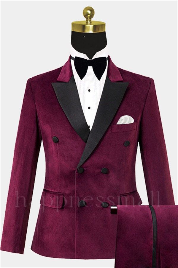 Orion Classic Burgundy Velvet Prom Suits for Men | Notched Lapel Men Suits