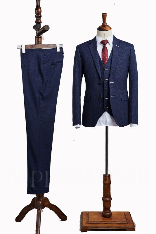 Matthew Stylish Blue 3 Pieces Notched Lapel Custom Business Suit For Men