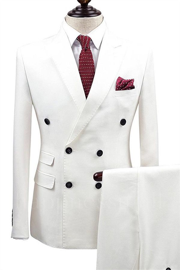 Stylish White Bouble Breast Wedding Suits For Groom | Groom Tuxedos with 2 Pieces