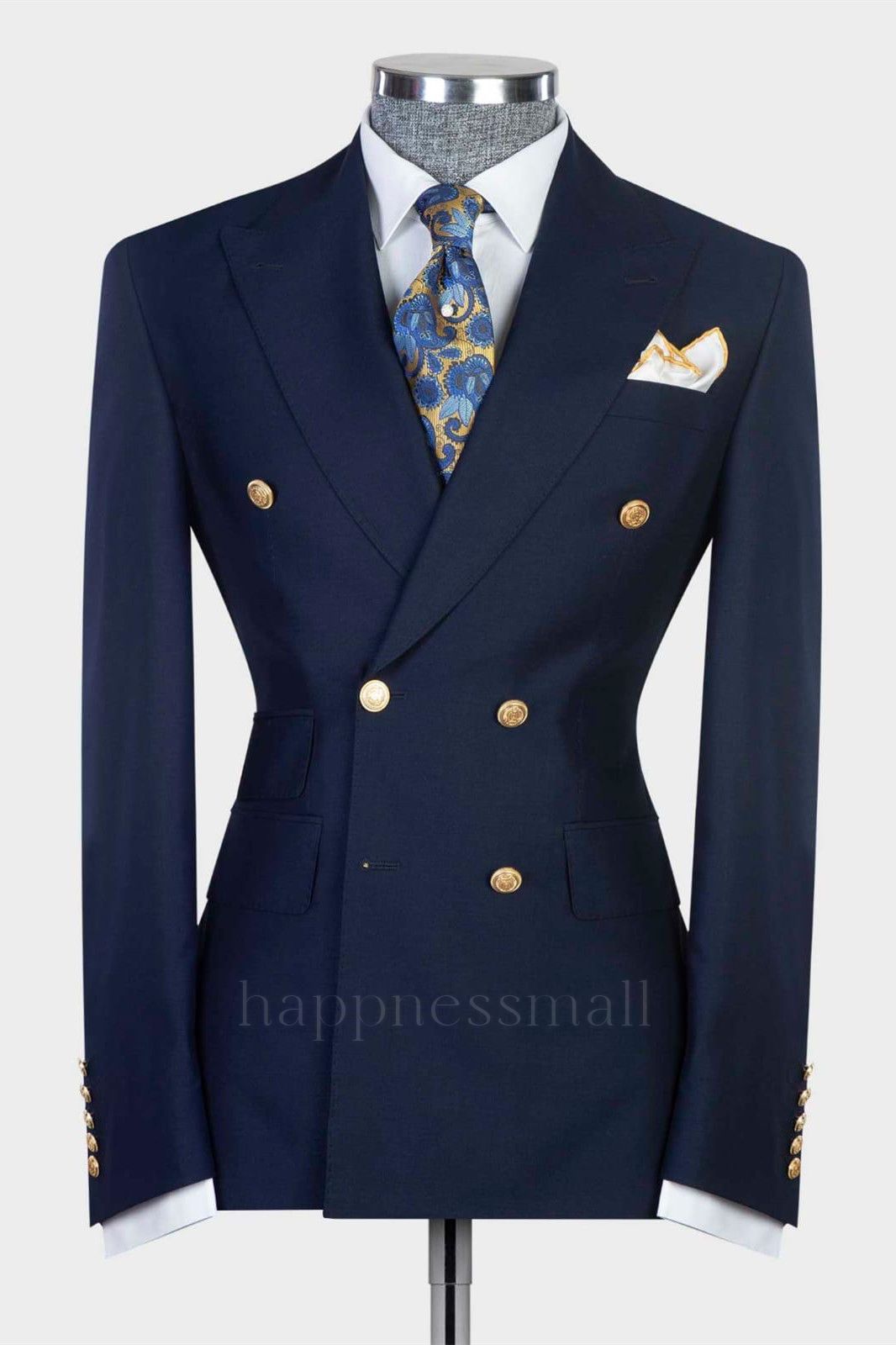 Modern Navy Double Breasted Slim Fit Bespoke Prom Men Suits