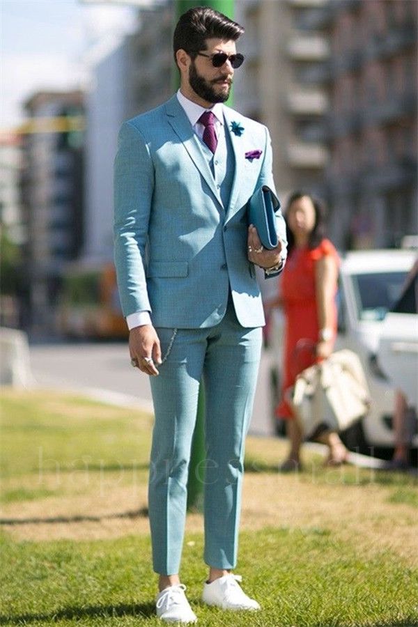Yarrow Stylish Blue Slim fit Notched Lapel Two-Pieces Business Mens Suits Online