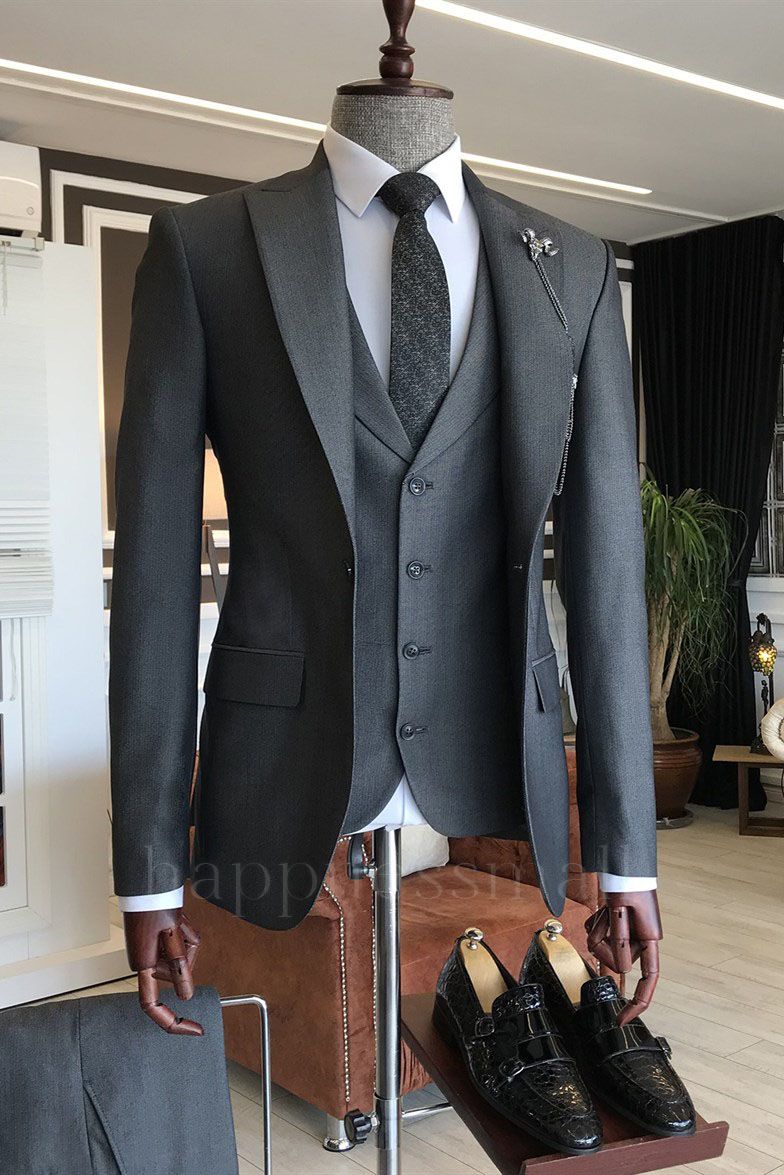 Zephyr Newest Classic All Black Peaked Lapel Formal Business Suits