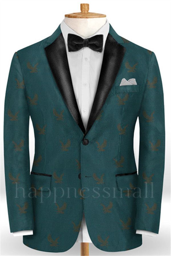 New Arrival Printed Dark Green Prom Suits For Men Online | Happnessmall