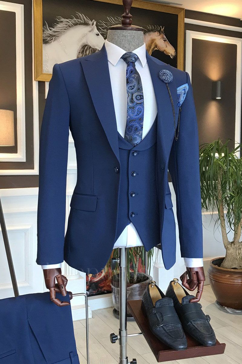 Maverick Smart Blue 3-Pieces Slim Fit Formal Men Suits For Business