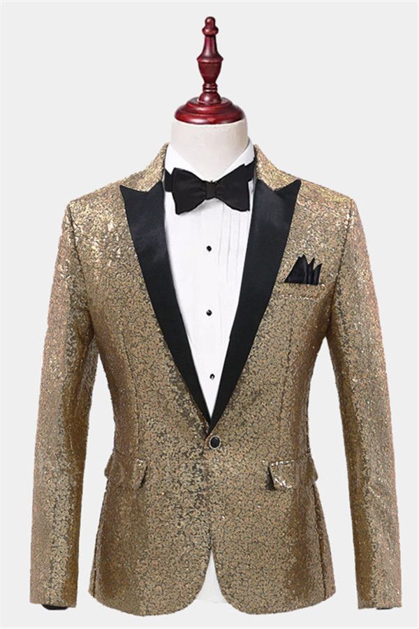 Sparkly Gold Sequin Tuxedo Blazer | Men Suits for Prom