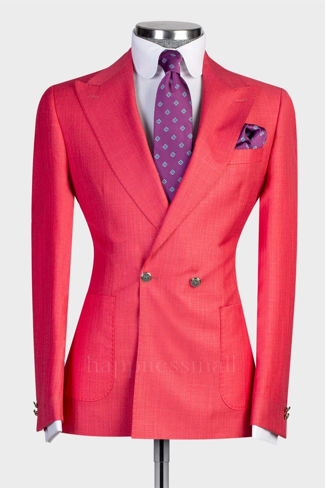 Samuel Stylish Red Fashion Double Breasted Peaked Lapel Prom Men Suits