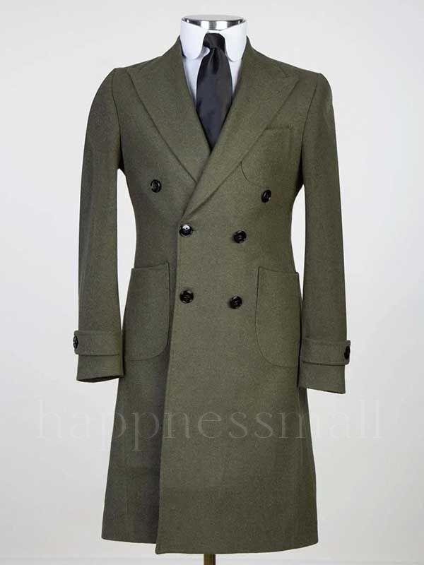 Double Breasted Men’s Wool Blend Long Coat