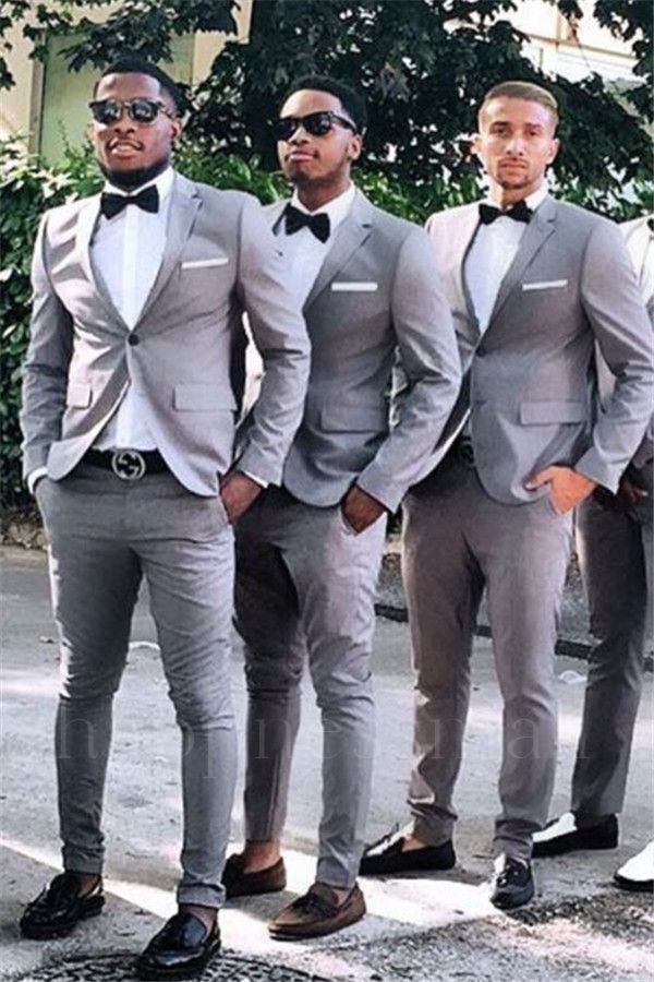 Thaddeus Simple Gray Slim Fit One Button Groomsmen Suits for Wedding
