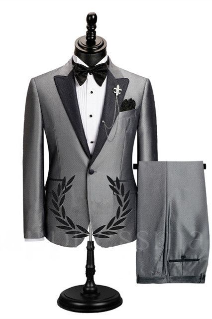 Noah Stylish Gray One Button Peaked Lapel Slim Fit Business Men Suits