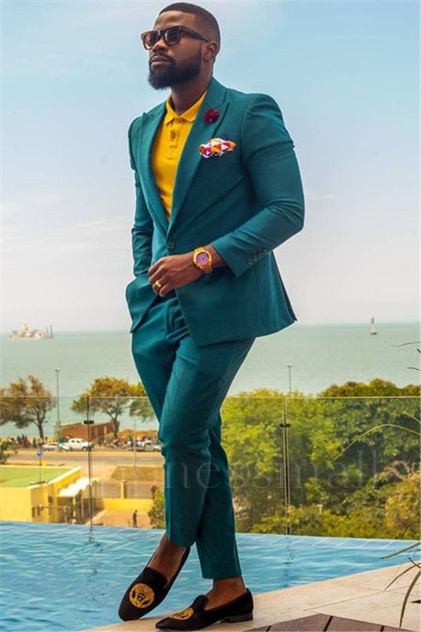 Knox Stylish Dark Green One Button Two Piece Peaked Lapel Mens Prom Suit
