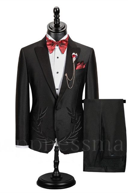 Noah Stylish Black One Button Peaked Lapel Slim Fit Prom Men Suits