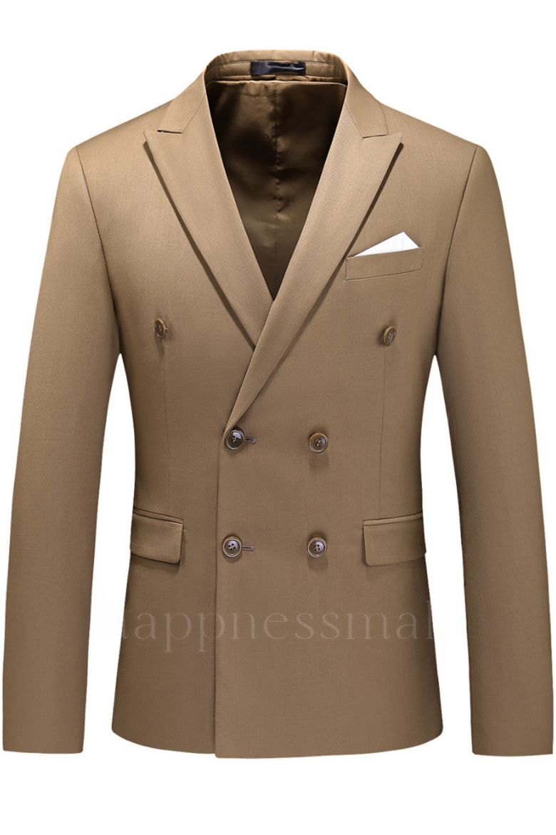 The latest coffee double breasted Peak Lapel solid men's formal suit