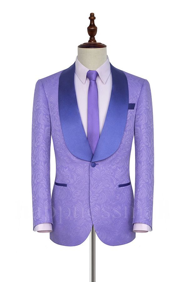 Special Design Lavender Jacquard Silk Shawl Lapel Popular Prom Suits