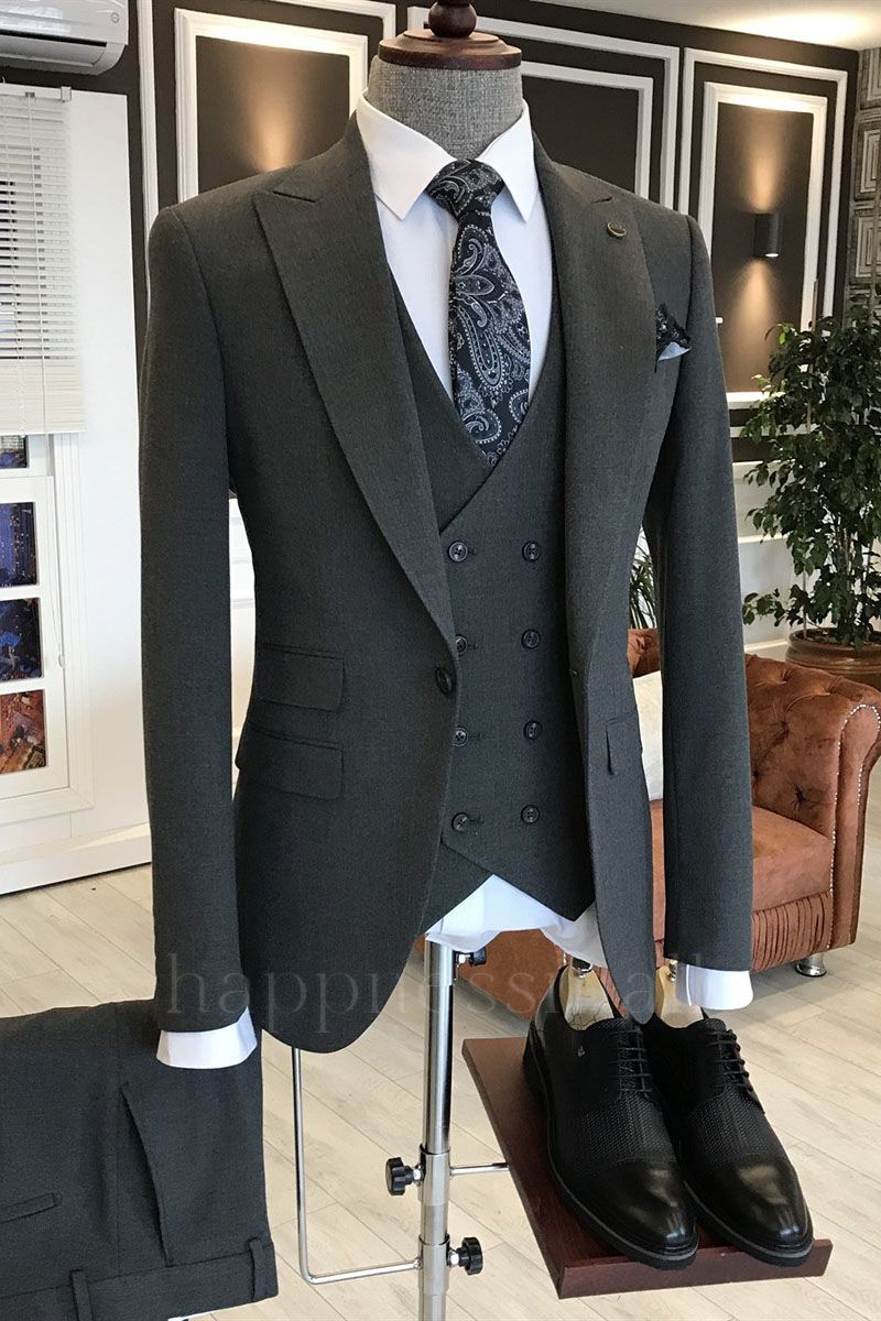 William Advanced All Black Slim Fit Business Suits For Men