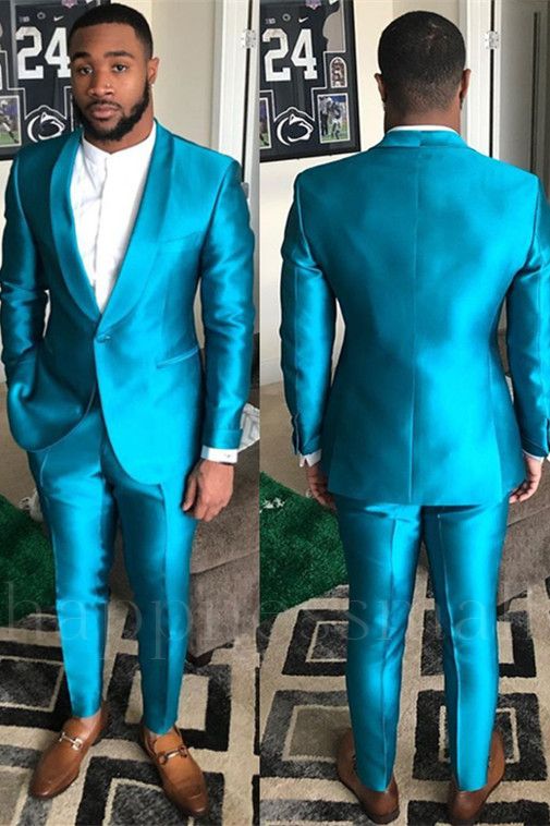 Titos Trendy Blue Shawl Lapel One Button Slim Fit Men Suits for Prom