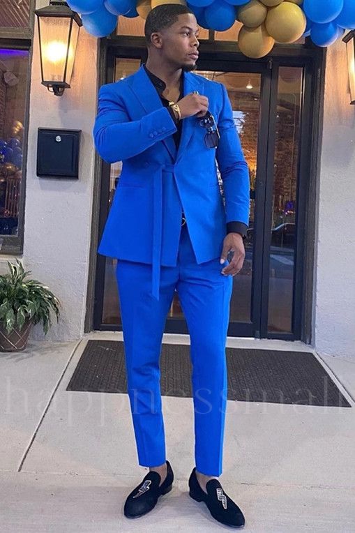 Prokopiou Stylish Royal Blue Peaked Lapel  Men Suits for Prom