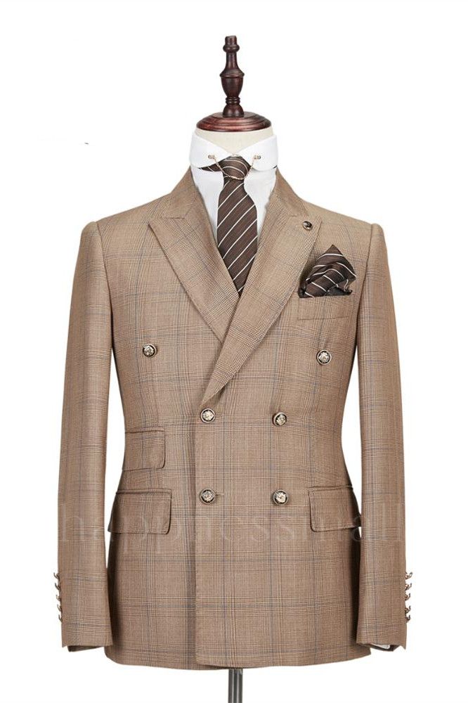 Chic Double Breasted Peaked Lapel Fashion Men Suits for Business