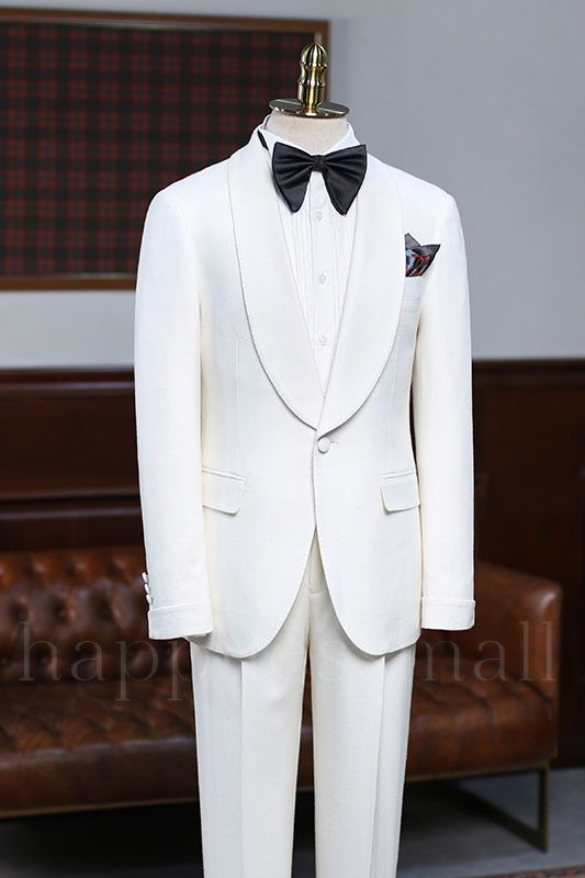 Gilles Traditional White 2 Pieces Slim Fit Custom Wedding Suit For Grooms