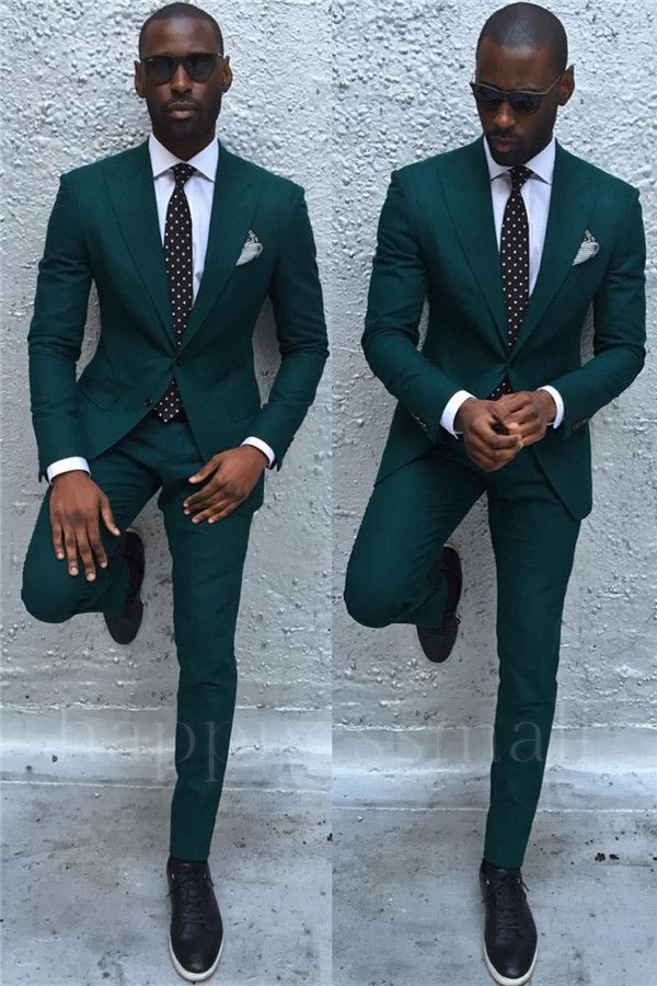 Neville Lastest Dark Green Slim Fit Mens Business Suit With Peaked Laple