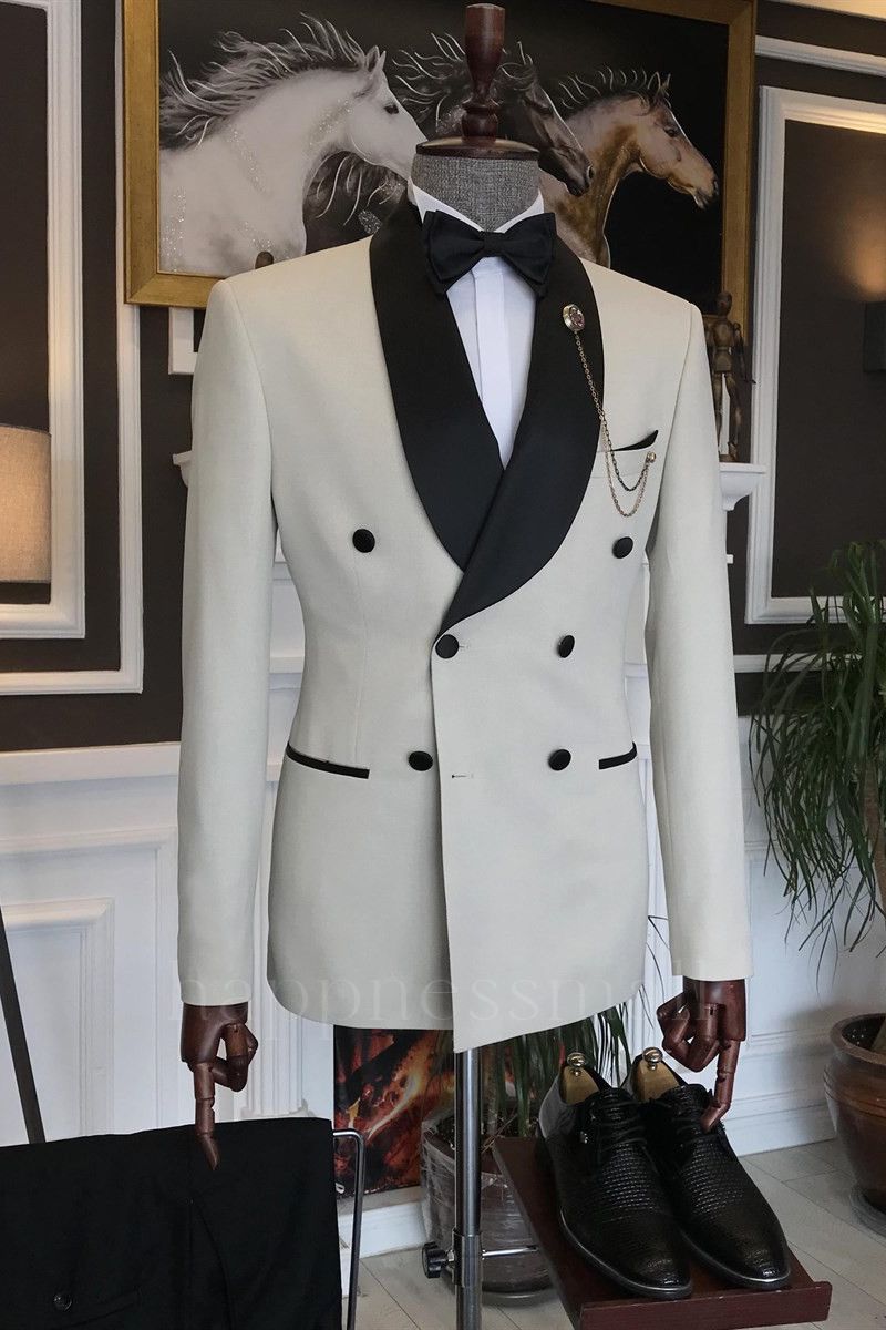 Gentle Light Champagne Double Breasted Shawl Lapel Best Fitted Men Suits | happnessmall
