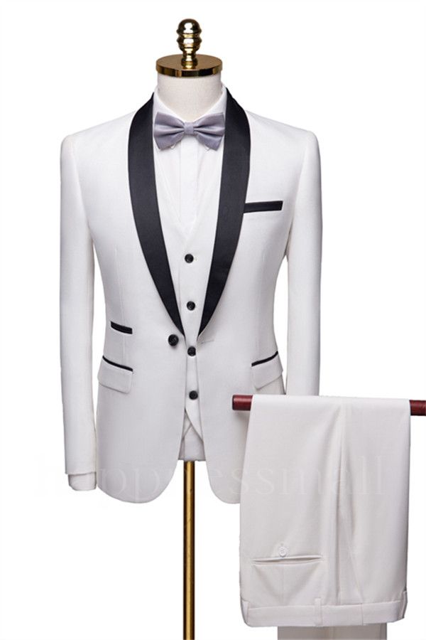 Popular New Fashion White Shawl Lapel Men Suit | Casual Slim Fit Prom Groom Business Host Wedding Suit Tuxedos