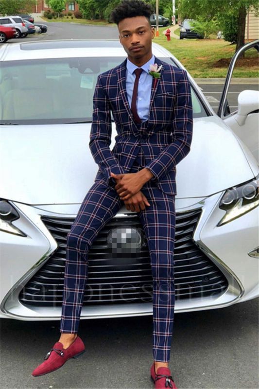 Silas Dark Navy Business Men Suit | Chic Plaid Prom Suits for Men