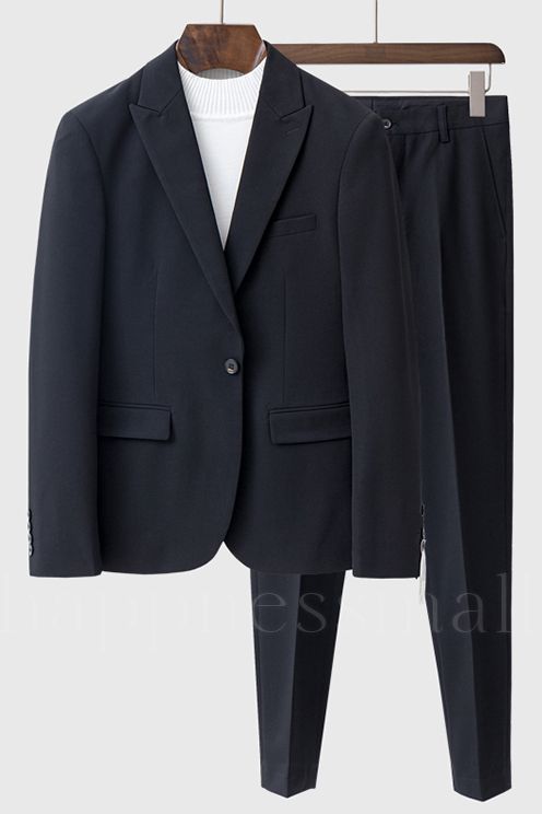 Fashion Summer Black One Button Peaked Lapel Men Suits | Happnessmall