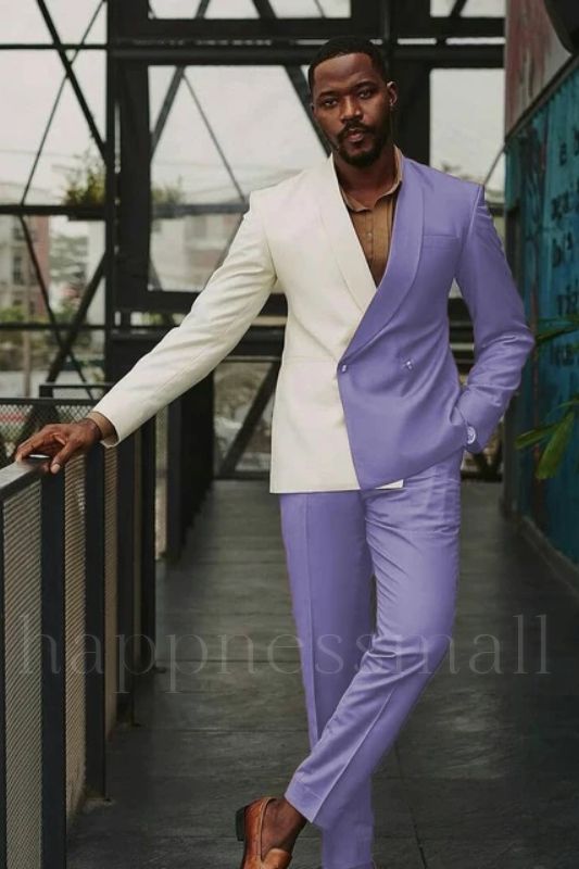 Elio Chic White And Lavender Slim fit One Button Lastest Prom Men Suits
