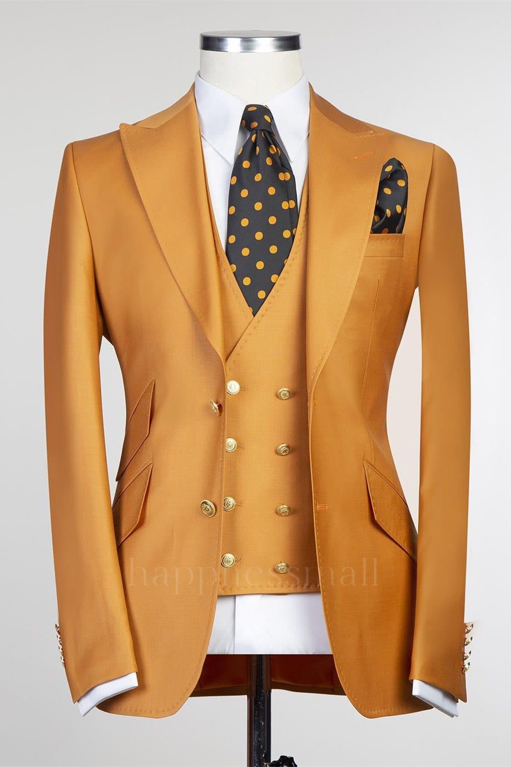 Hayes New Dark Yellow Peaked Lapel Three-Pieces Popular Men Suits