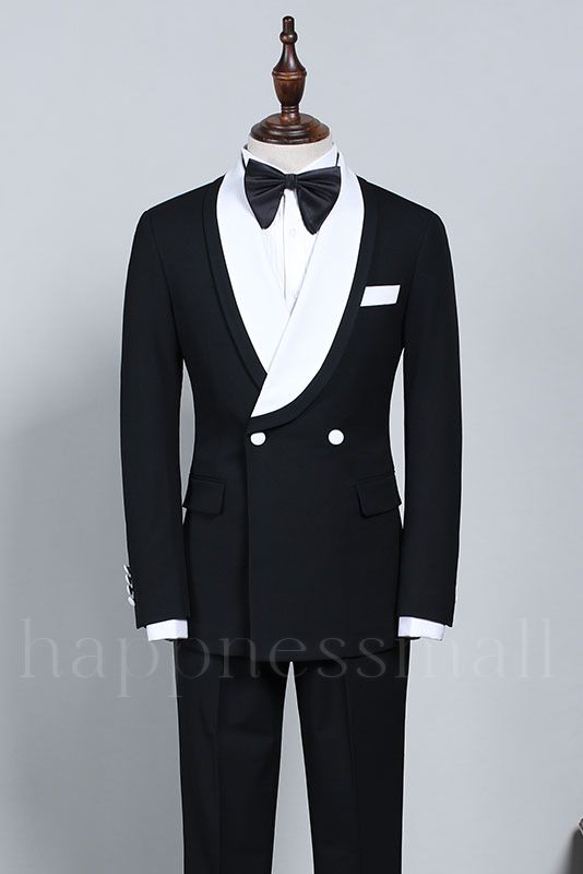 Klare Stylish Black And White Slim Fit Bespoke Wedding Suit For Grooms