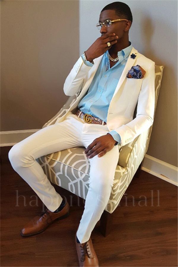 Rutherford Gentle White Two Piece Slim Wedding Groom Suit