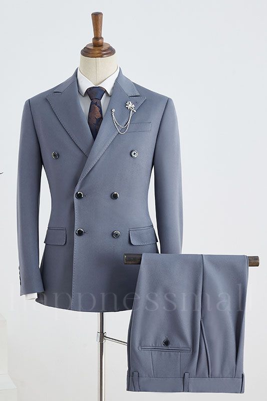 Elizabeth Popular Blue Peaked Lapel Double Breasted Tailored Business Suit