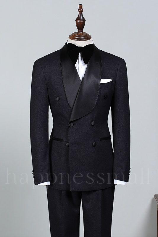 Zoey Classic All Black Double Breasted Slim fit Wedding Suit For Grooms