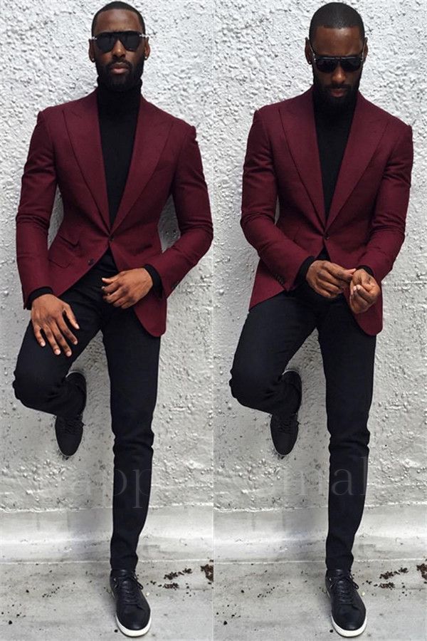 Arlo Burgundy Slim Fit Peaked Lapel Bespoke Prom Men Suits With Blake Pant