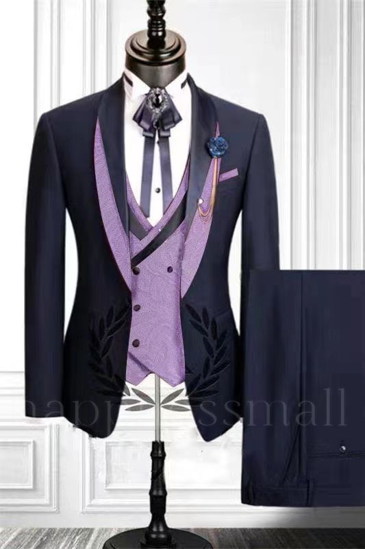 New Arrival Navy Shawl Lapel Three Pieces Fashion Men Suits