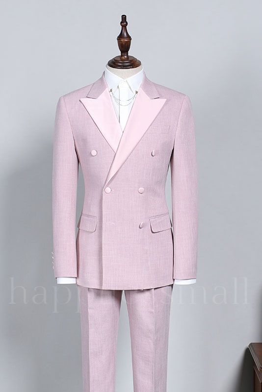 Eleni Modern Pink Double Breasted Peaked Lapel Custom Prom Suit
