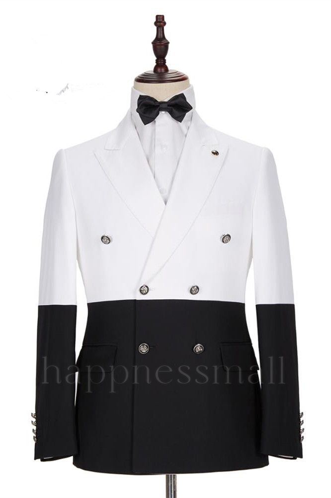 Unique Simple White and Black Double Breasted Men Suits Online