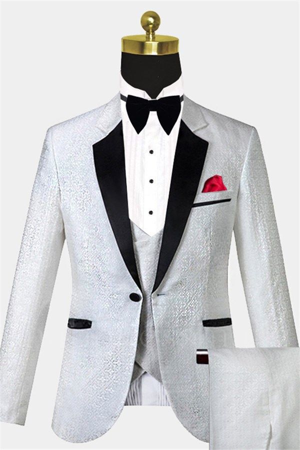 Unique White Vintage Dinner Suits | Print Floral Tuxedo for Men