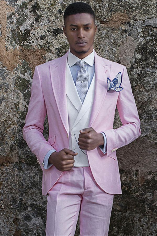 Fashionable Pink Notched Pointed Neck Tailcoat | Pink Men's Ball Set