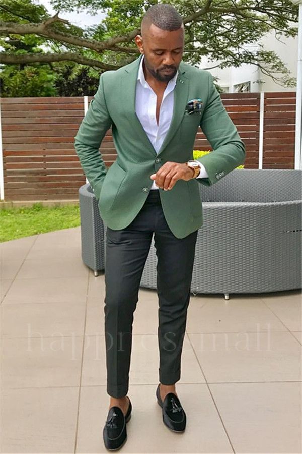 Fashionable and Handsome Green Slim Fit Gap Flip Collar Formal Men's Suit