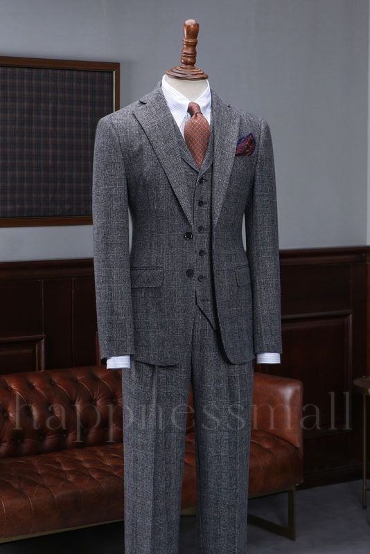 Yvonne Modern Dark Gray Plaid 3 Pieces Business Suit For Men