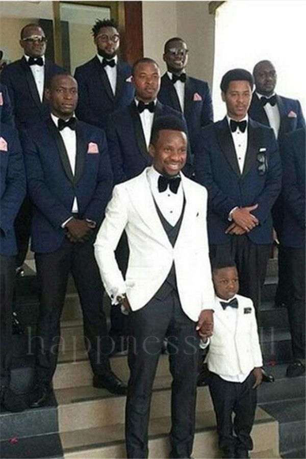 Navy Blue Best Fitted Black Lapel Groomsmen Suits  | happnessmall