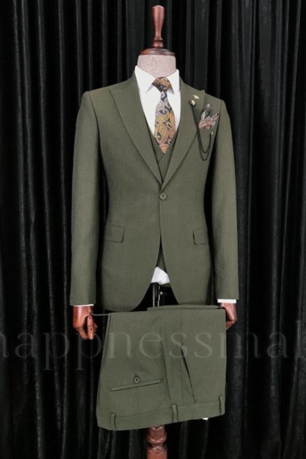 Gentle Dark Green Three Pieces Peaked Lapel Business Suits | Prom Suits