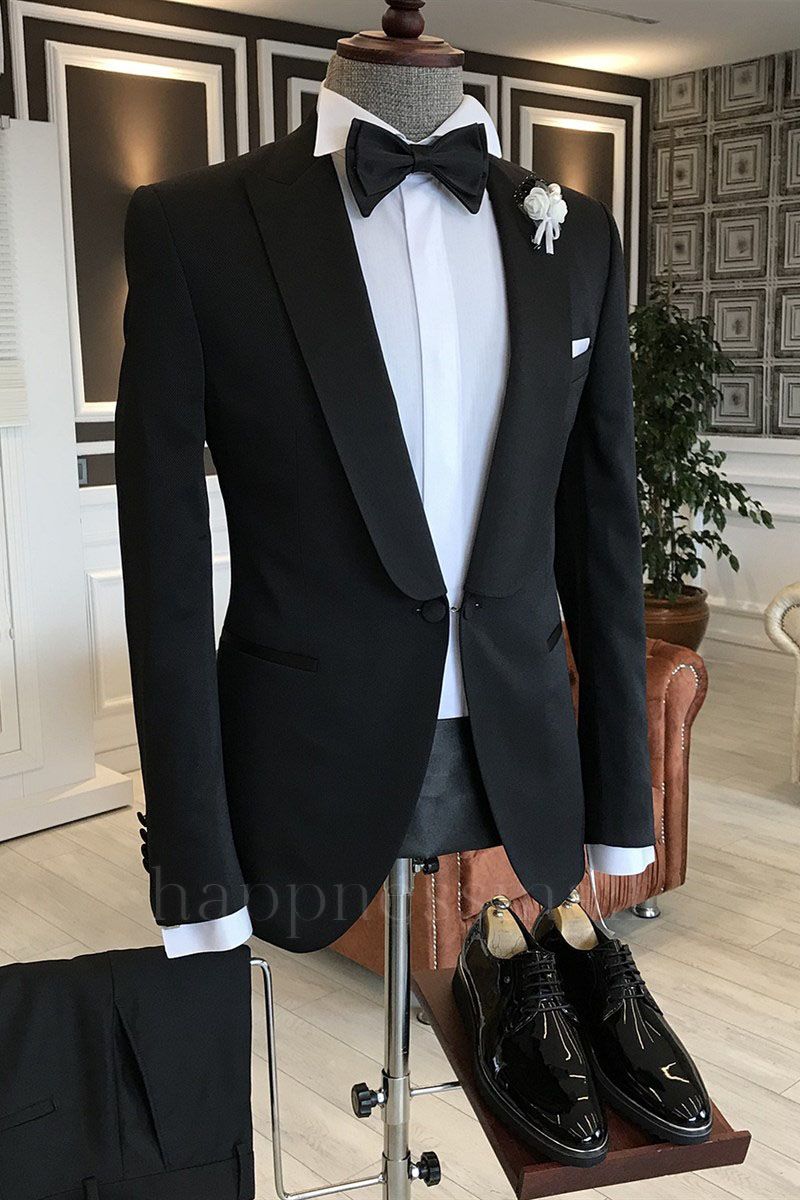 Ronin Traditional Black One Button Formal Business Slim fit Men Suits