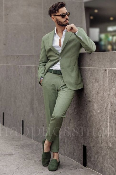 Happnessmall Handsome Green Slim Fit Bespoke Men Suits for Prom