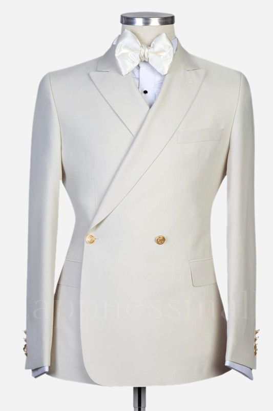 Unique New Arrival White Peaked Lapel Slim Fit Men Suits for Wedding