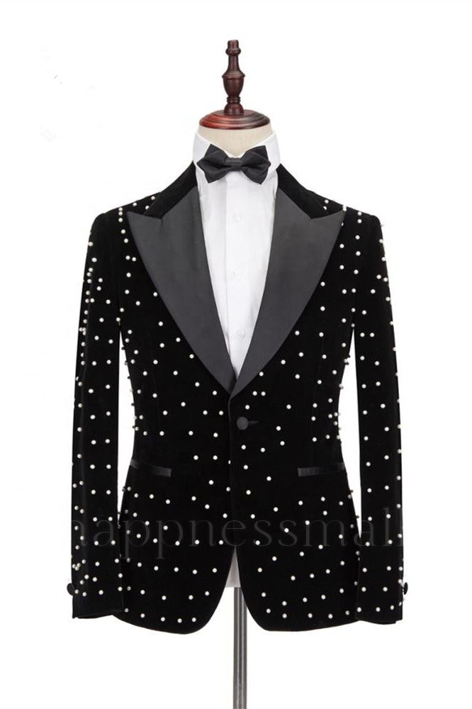 Special Design Black Peaked Lapel Men Suits for Prom | Happnessmall